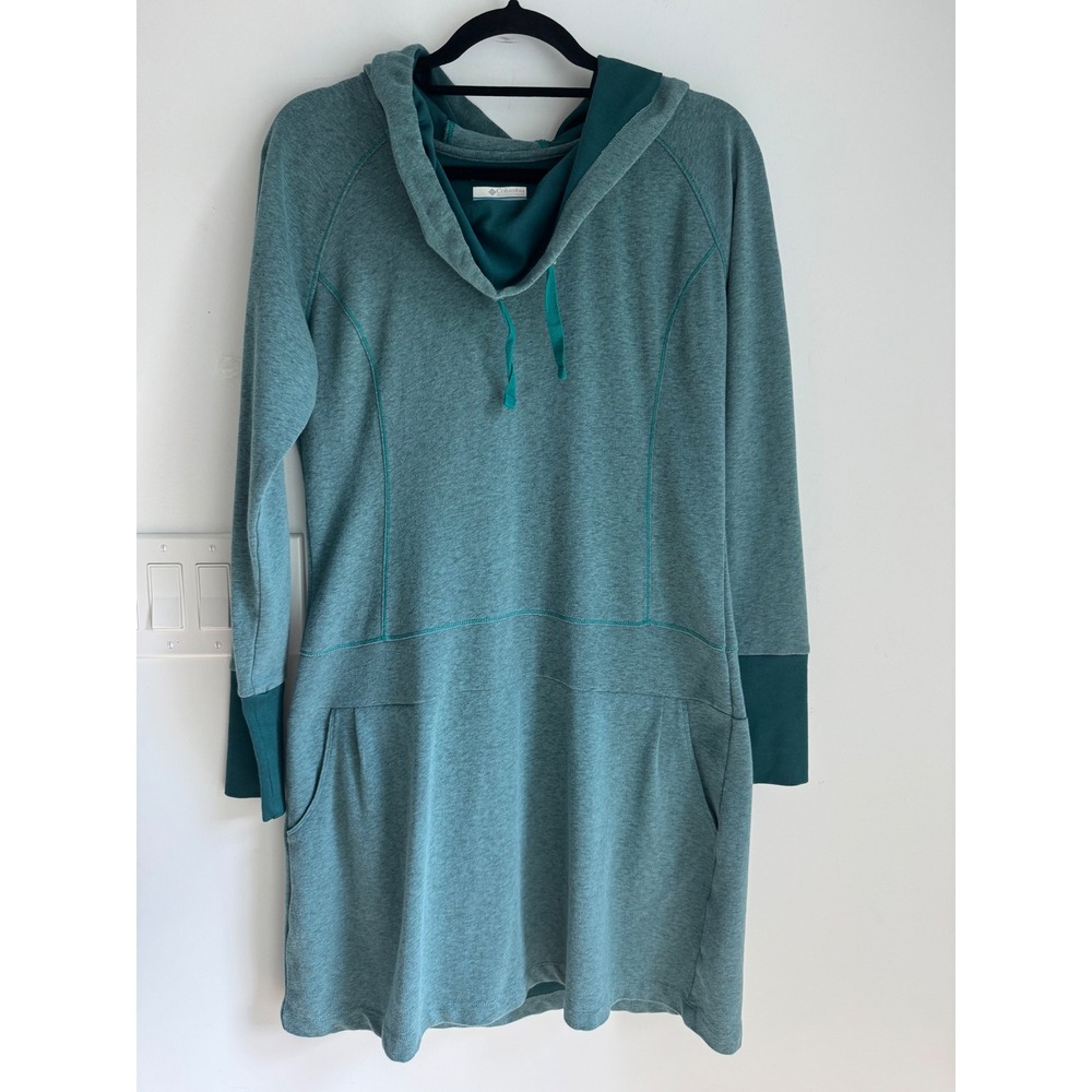 Columbia Womens Teal Heather Cowl Neck Hoodie Dress Large